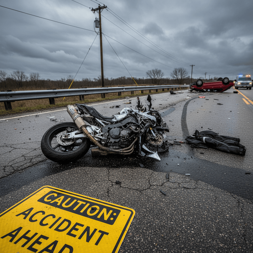Motorcycle resting on its side on the pavement
