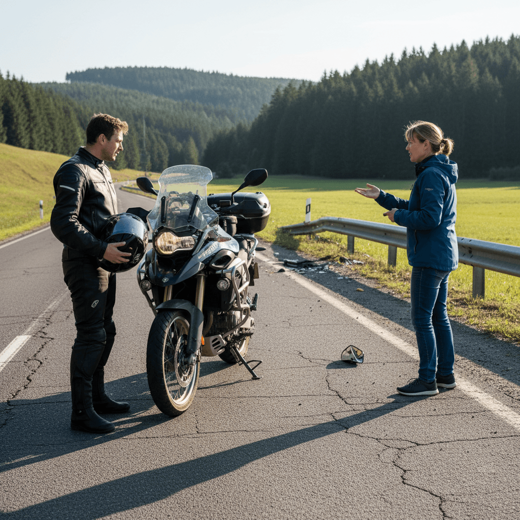 Rider speaking with a witness at the scene
