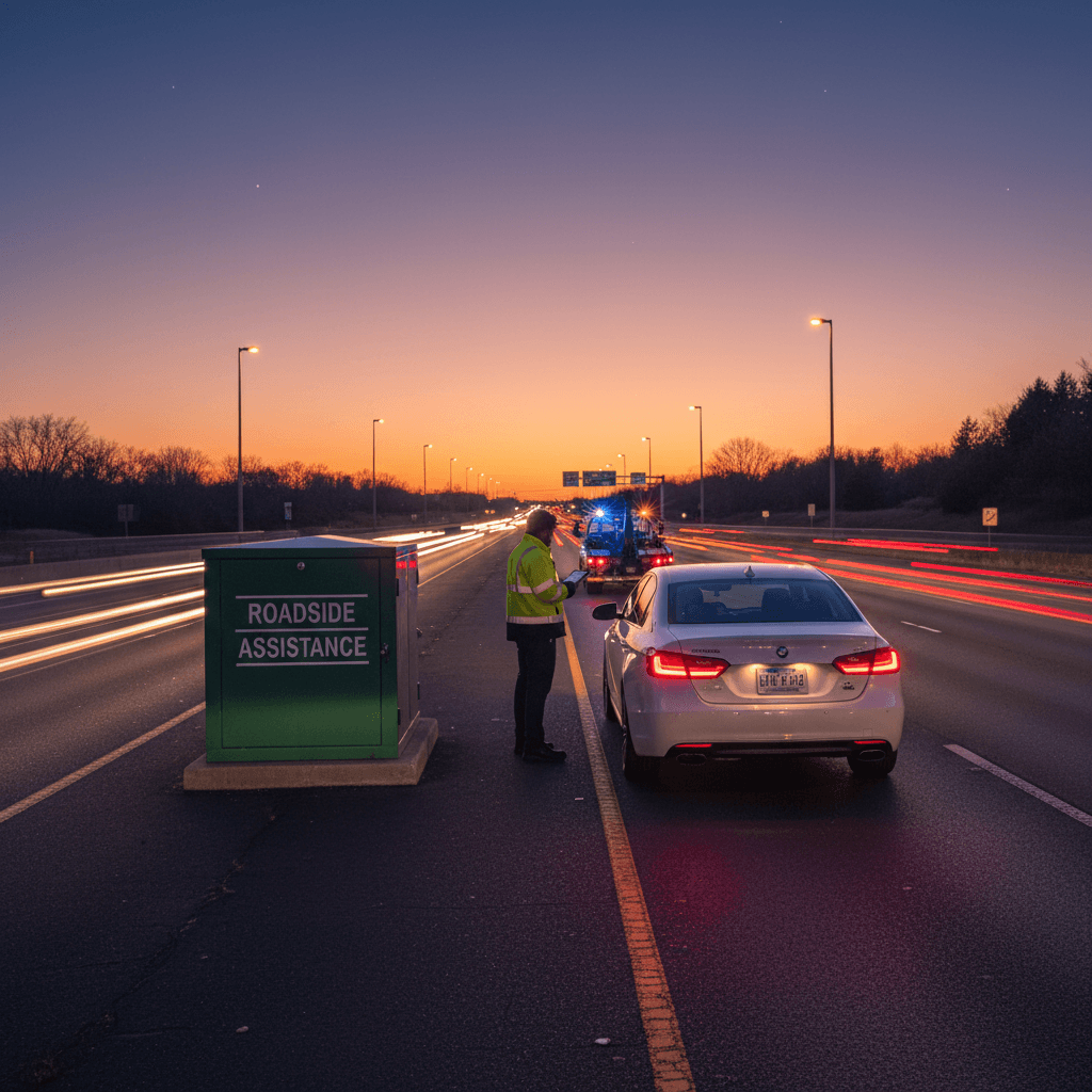 Car stopped safely on a Utah roadside at dusk, representing the need for a fast, in-person accident response