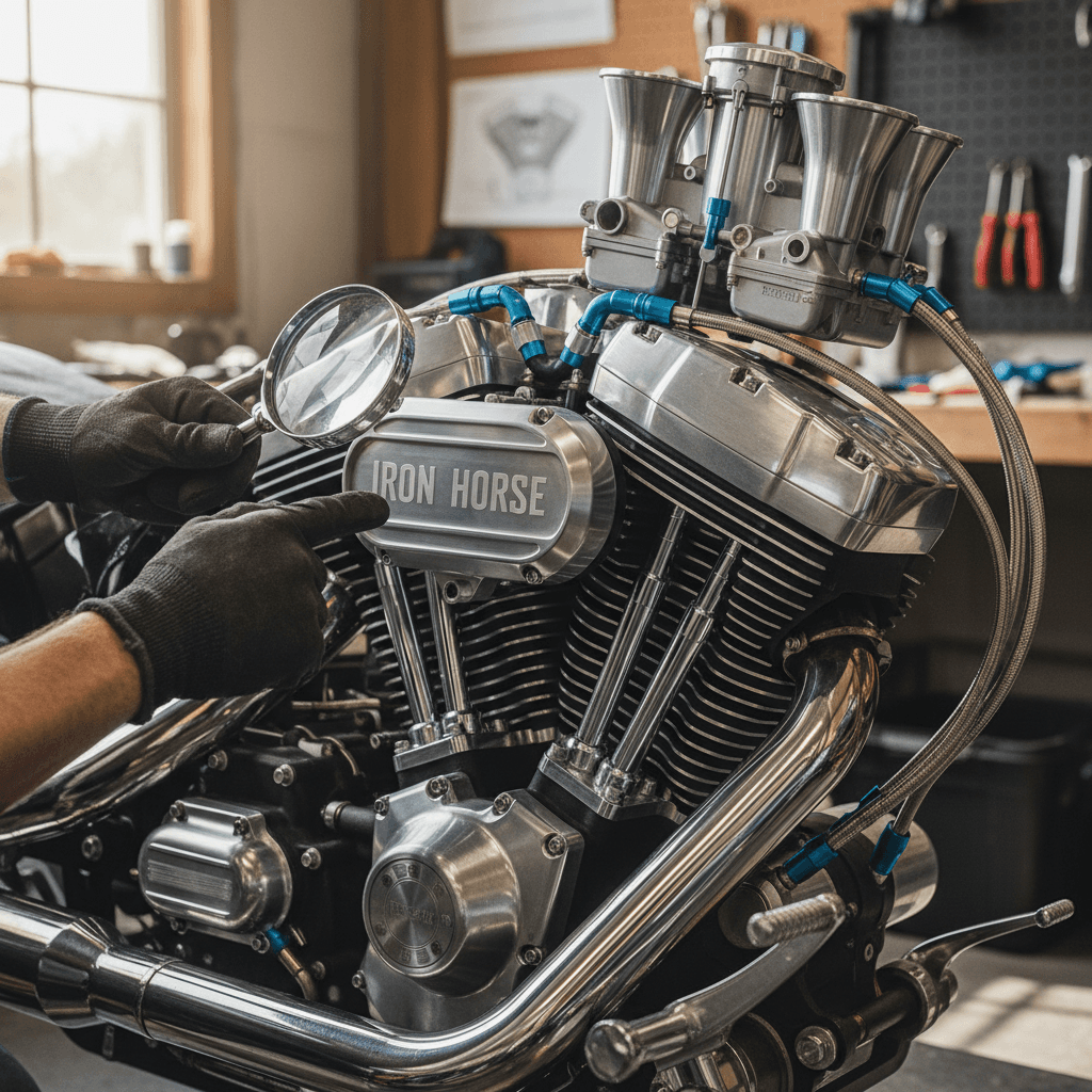 Inspecting motorcycle details and custom parts