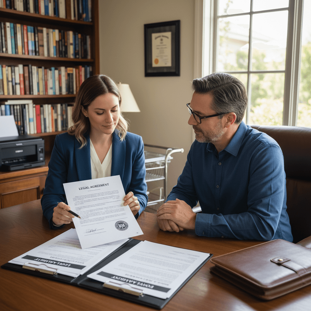 Mobile notary meeting a client at home with documents ready