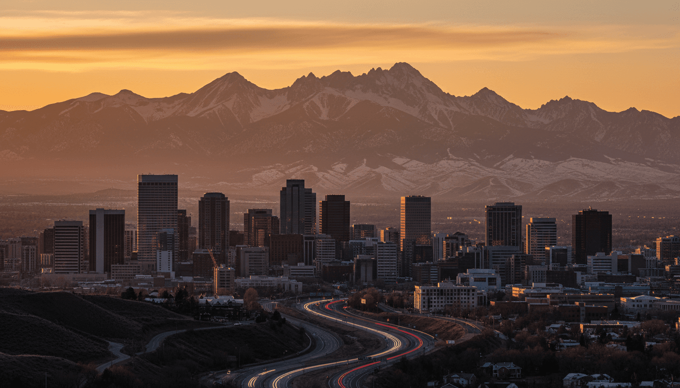 Utah skyline against the Wasatch mountains at dusk