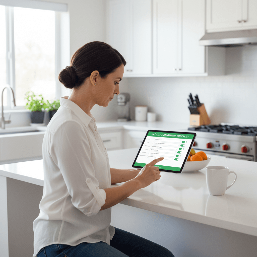 Person completing a digital intake form on a tablet at home