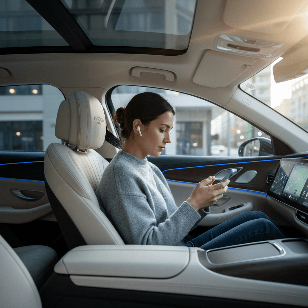 Passenger sitting in the backseat of a car