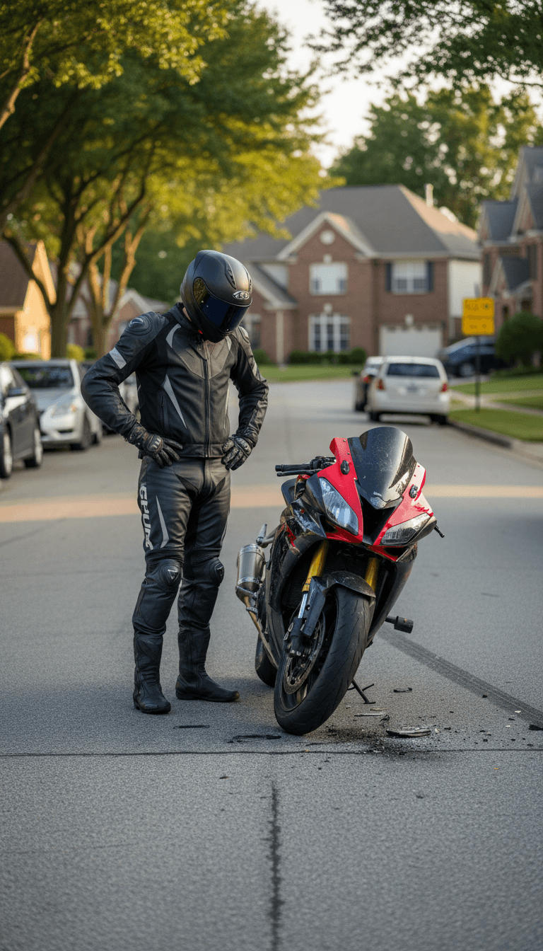 Motorcycle crash scene documentation in a quiet Utah neighborhood