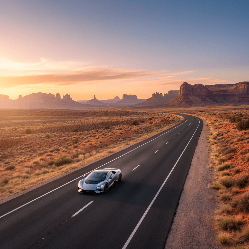 Car driving on an open highway through Utah's landscape